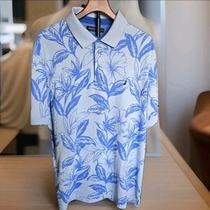 Nautica Men's Big&Tall XXL Blue Floral Short Sleeve. Polo Casual
